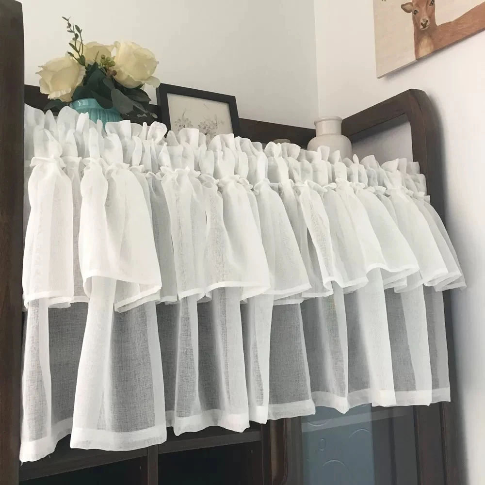 Korean Double Fold Colorful Half Curtain For Kitchen Sheer Voile Window Valance Cafe Short Curtain Cabinet Door Cheap QT034H