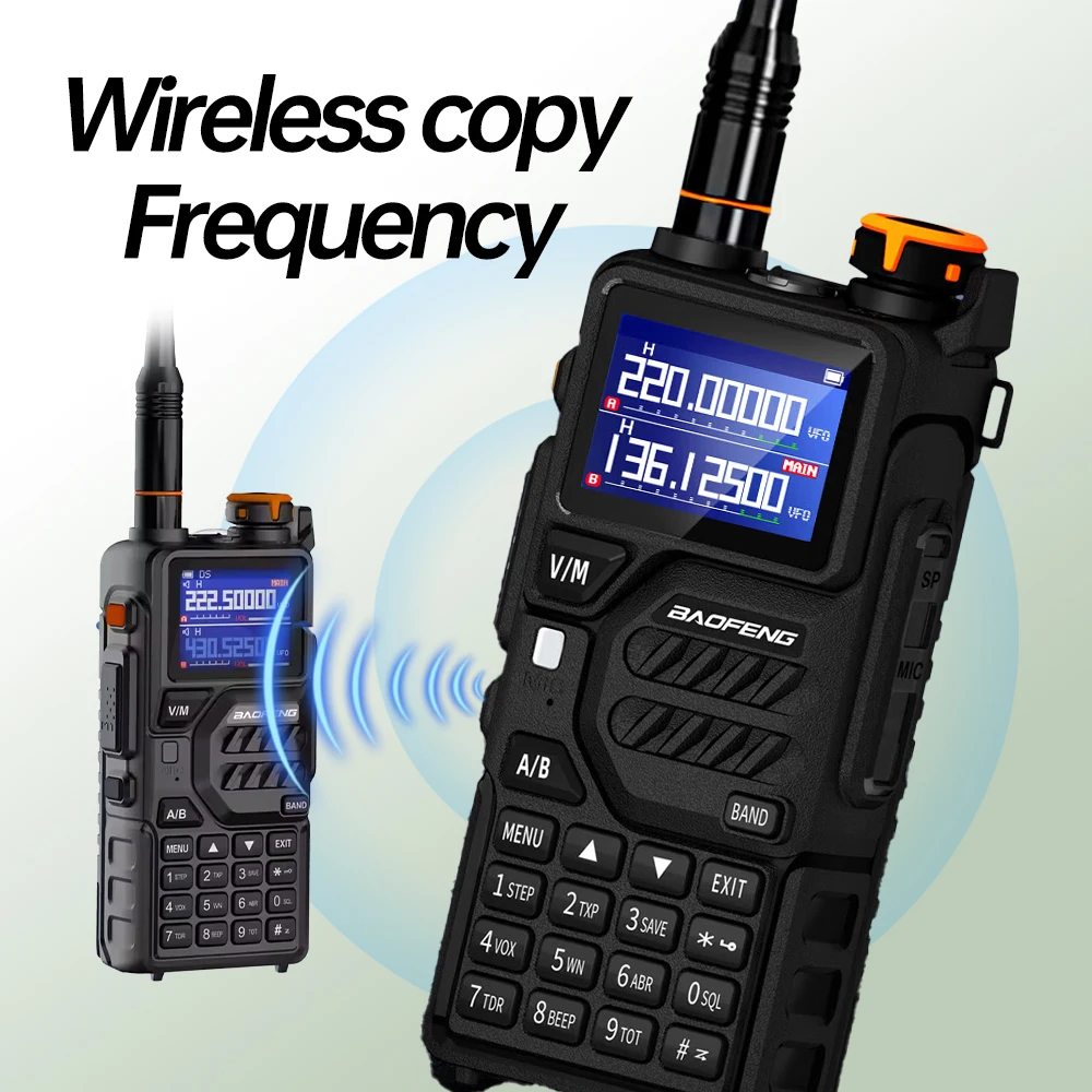 바오펑 K5PLUS 10W 멀티밴드 UHF VHF AM 항공 밴드 999채널 2500mAh 무선 주파수 복사 장거리 핸드헬드 무전기