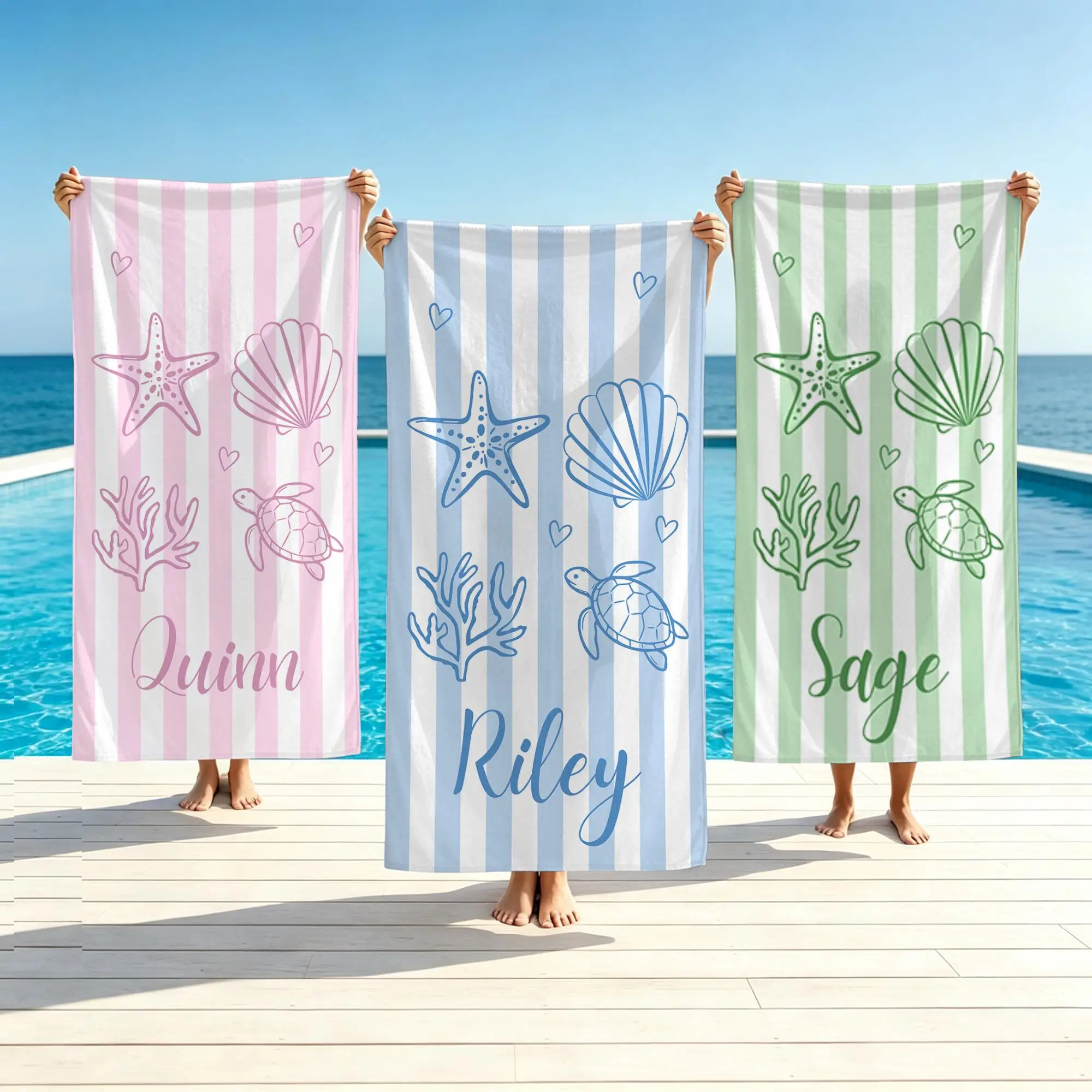 Personalized Striped Beach Towel Custom Name/Logo Oversized Microfiber Towel Summer Party Gift for Beach Swimming Bath Sports