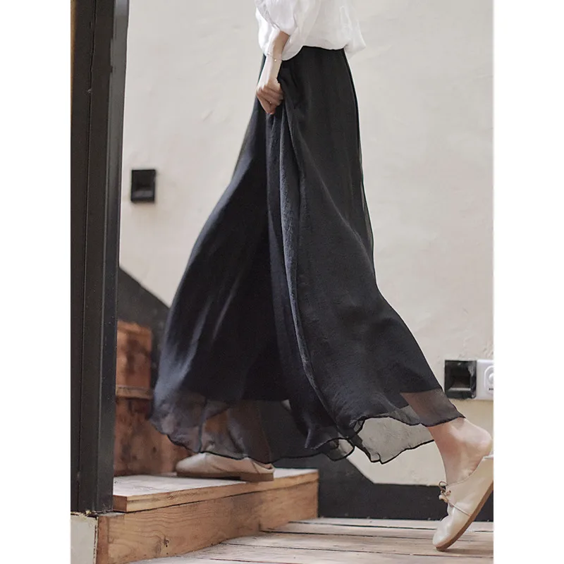 

Summer Cotton Linen Wide Leg Pants Women High Waist Thin Loose Casual Pantskirt