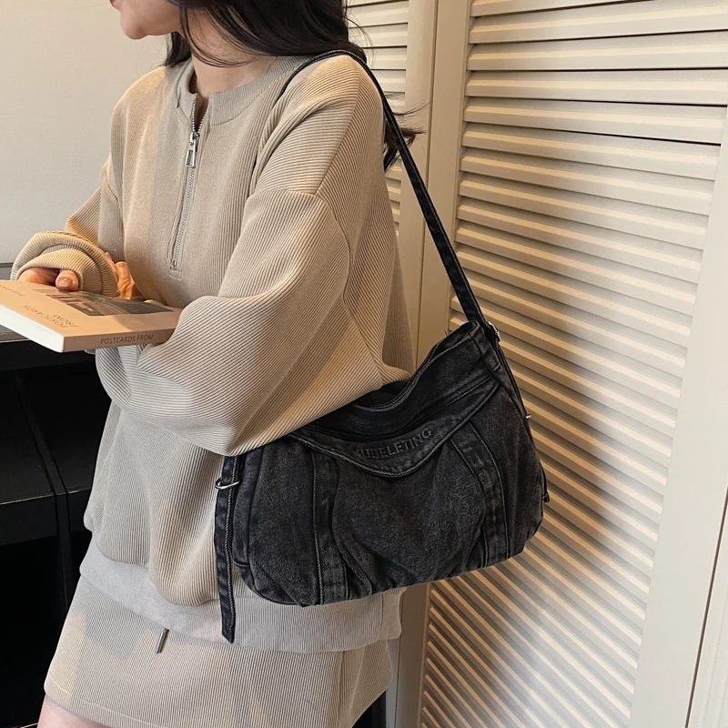 

Джинсовая женская сумка в винтажном стиле, сумка через плечо, джинсовая сумка-мессенджер, сумка Y2K, студенческая экосумка, корейская сумка-шоппер, дорожная сумка-хобо, повседневная сумка