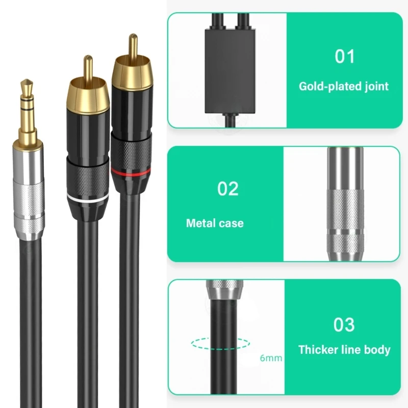 Male Cable 3.5mm to 6.35mm/2 Female Y Splitter Stereo Adapter Line Auxiliary Sound Headphone Cord Connector for Phone Speakers