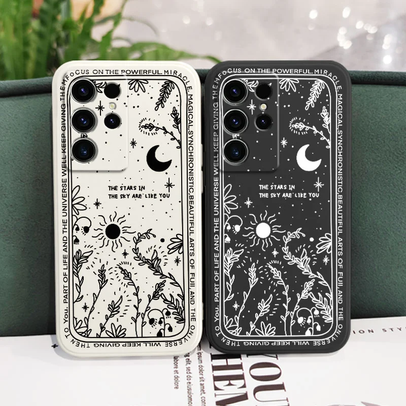 Moon Snowflake Phone Case For Samsung Galaxy S24 S23 S22 S21 S20 S10 S10E Ultra Plus FE Note 20 Ultra 10 Plus Cover