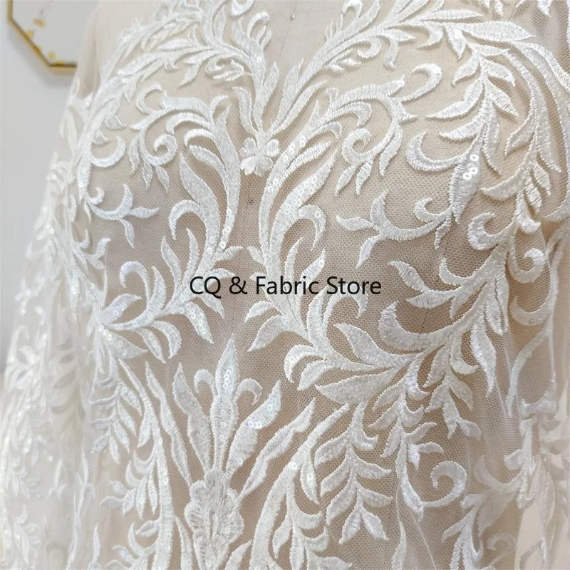 White European Style Mesh Embroidery Lace Fabric for Wedding Dress Cheongsam DIY Bridal Gowns Accessories Designer Fabric