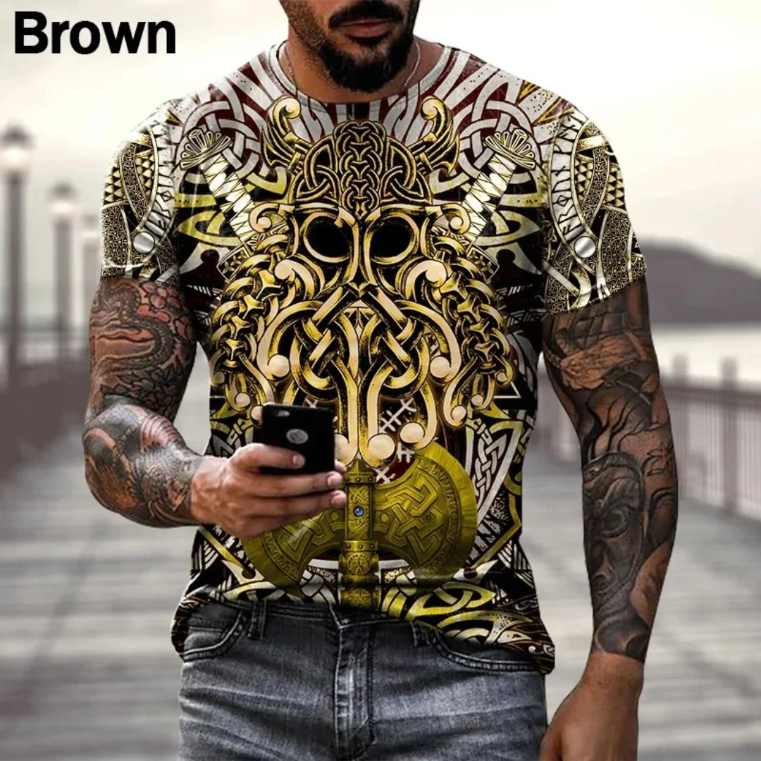 Europe And The United States Hot Selling Viking Tattoo Art 3D Printed T-Shirt Casual Short Sleeve Vintage T Shirt Fashion Top