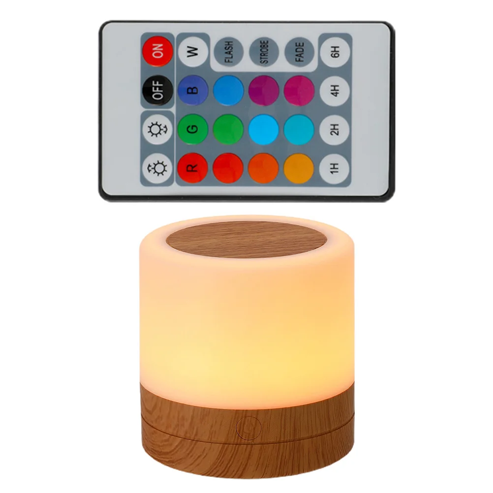 

1pc Wooden Grain Night Light Led Rechargeable Color Changing Touch Timer Portable Bedside Lamp For Home Office Bedroom Table