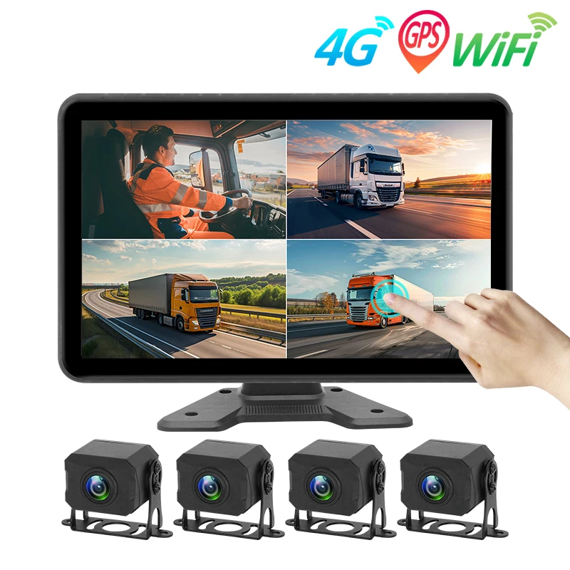 4G+GPS+WIFI Retome View 10.1Inch Vehicle Car Mdvr Monitor With 4 AHD Car Backup Camera Support Dual TF Card 512G BSD AI Monitor