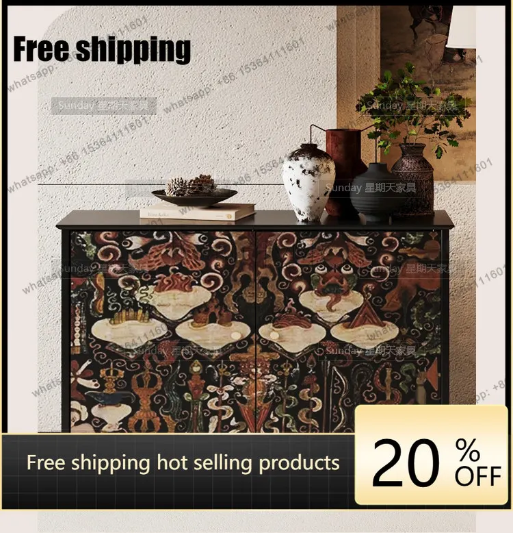 Factory Direct French Painted Locker Living Room Roman Pillar Dining Side Cabinet Ancient Style