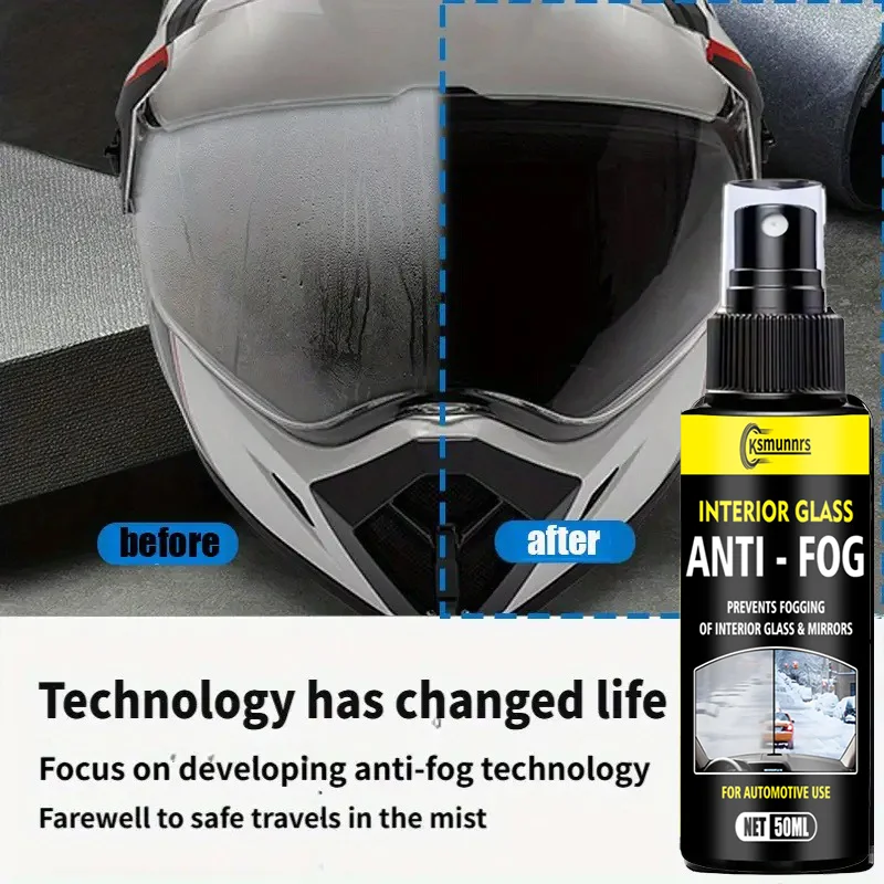 Motorcycle Helmet Nano Anti-Fog Spray - 50ml, Suitable for Everything from Goggles to Car Windows. An Essential for Rainy Drivin