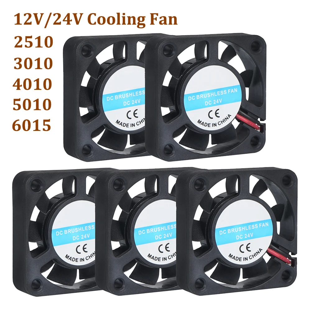 2 sztuk DC 12V 24V wentylator 2510 3010 4010 5010 6015 wentylator chłodnicy części drukarki 3D Radiator wentylator wytłaczarki komputer wentylator chłodzący CPU