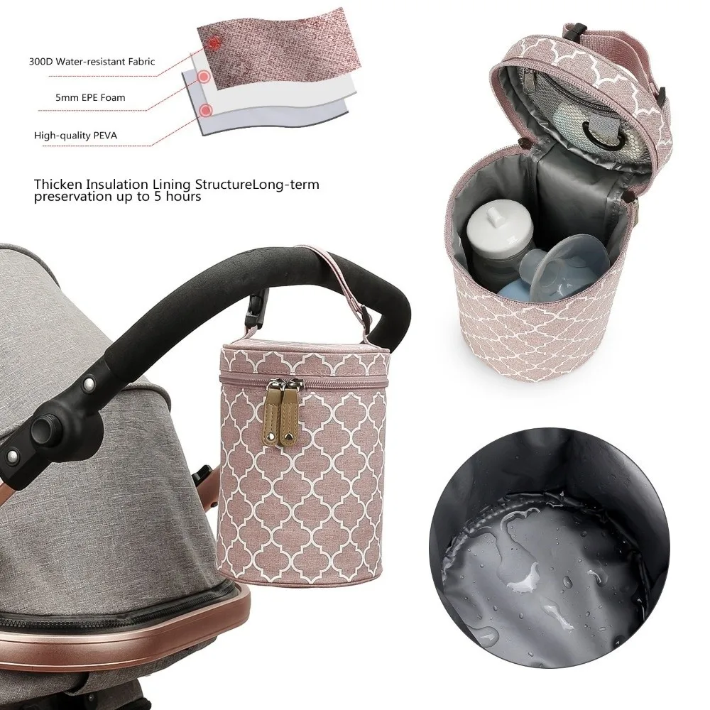 Thermal Insulation Stroller Hanging Bag Waterproof Large Capacity Baby Bottle Bag Breastmilk Storage Hanging Design