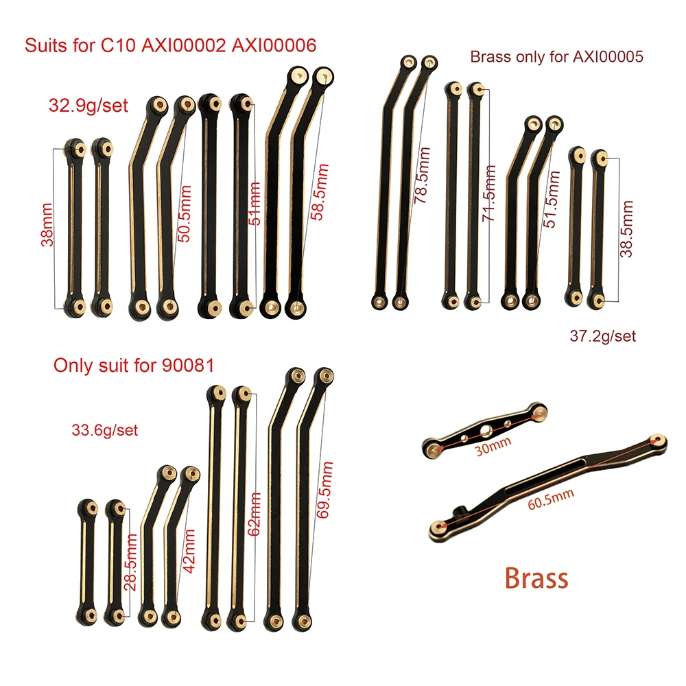 1/24 RC Crawler Car Heavy Brass Chassis Links Steering Rod Set for Axial SCX24 C10 AXI00005 90081 AXI00006 AXI00002 Upgrade Part