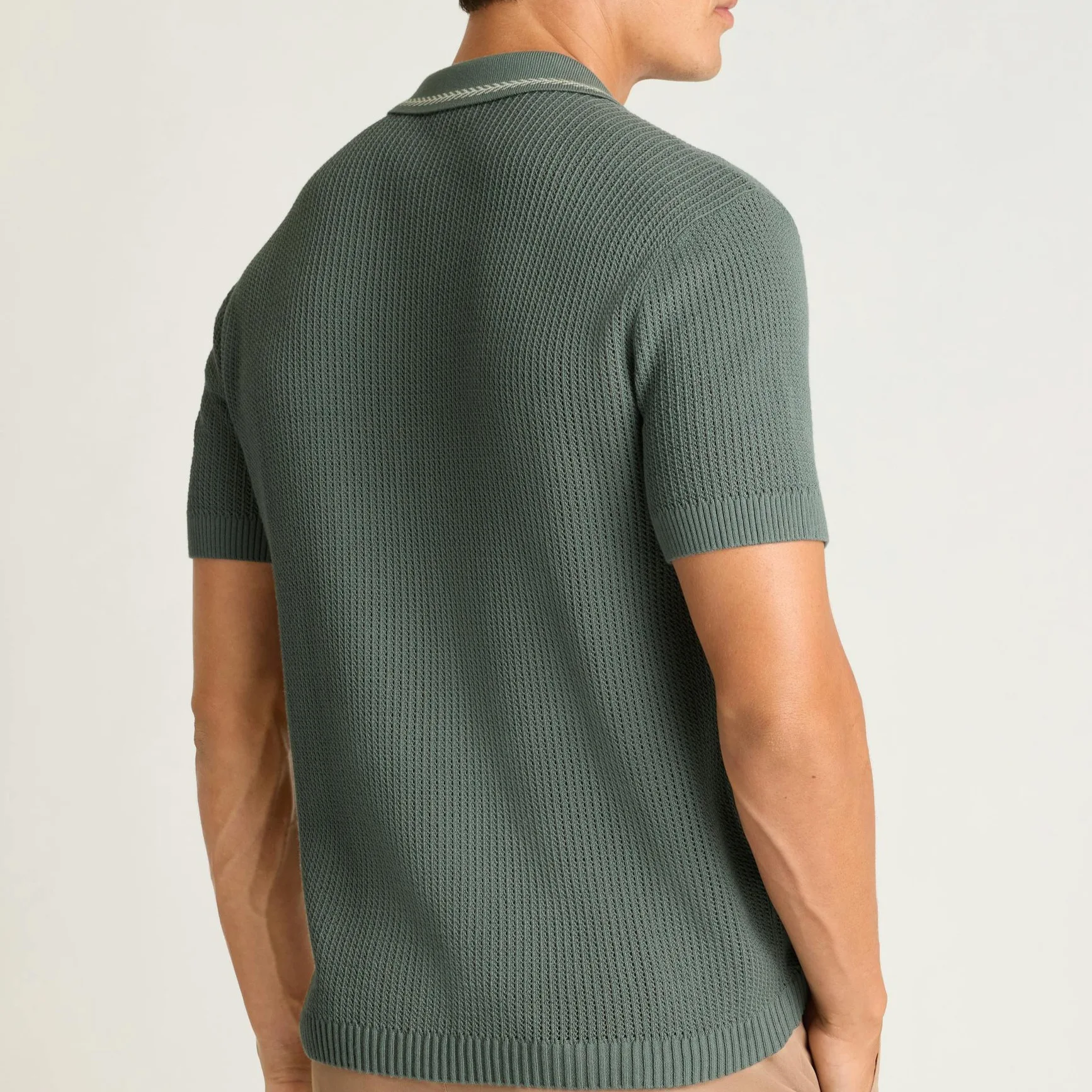 New men's hollowed-out air force green knitted cardigan, collared short-sleeved polo shirt, foreign trade cross-border menswear