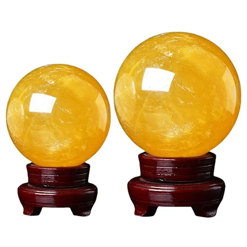 60mm Natural Iceland Spar Crystal Stone Yellow Calcite Ball Crystal Sphere Ball Healing Stone Home Decoration Lovers Gifts 1pcs