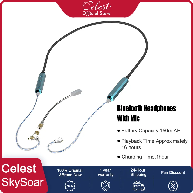 

Celest SkySoar V5.3 Neckband In-Ear Wired Earphone Bluetooth With Boom Mic Detachable Cable For Gaming LiveStreaming Calling