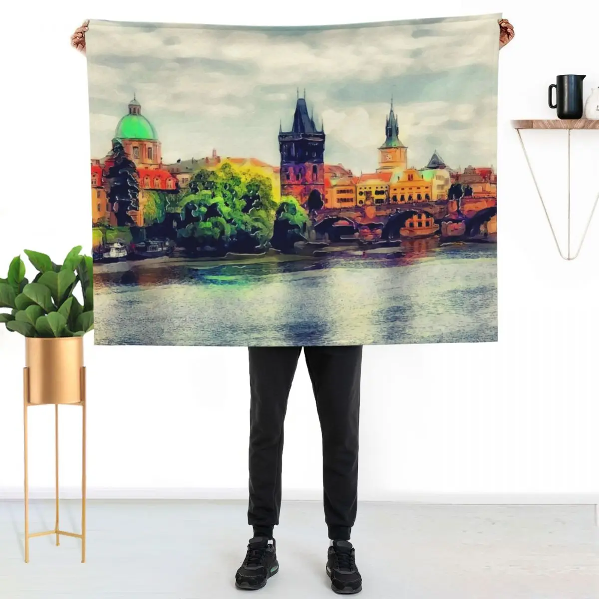 Prague bridge watercolor #prague Throw Blanket Thin Soft Blanket for Summer Night Sleeping