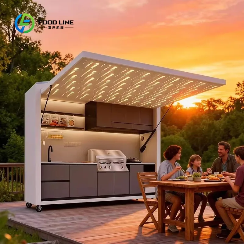 Customized Modular Outdoor Kitchen with LED Canopy 304 Stainless Steel for Patio Backyard BBQ CE Certified
