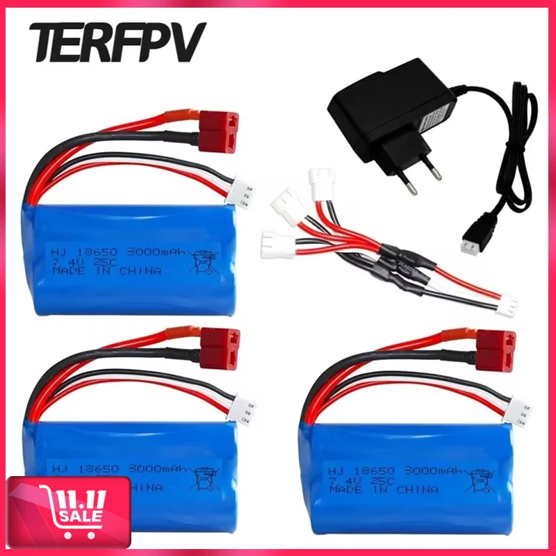 7.4V 3000mAh 18650 Lipo Battery for Wltoys 10428 /12428/12423 RC Car Parts 2s 7.4v battery For Wltoys 144001 A959-B A969-B Q46