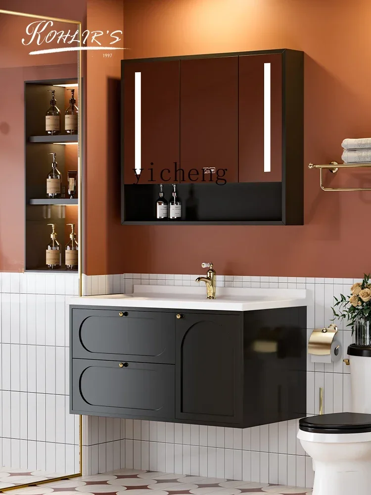 

X5-14 Solid Wood Bathroom Cabinet French Bathroom Wash Basin Cabinet Combination Oak Ceramic Integrated