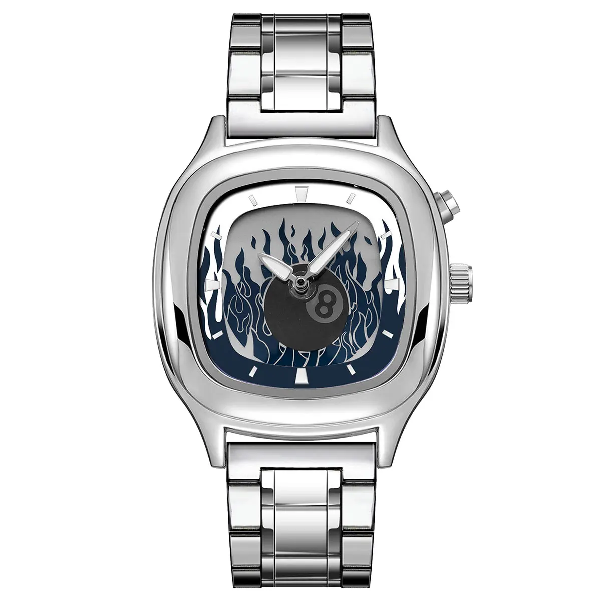 Retro Millennium Watch for Men with Dynamic Flame Dial Unique Creative Quartz Wristwatch with Stainless Steel Strap Square Case