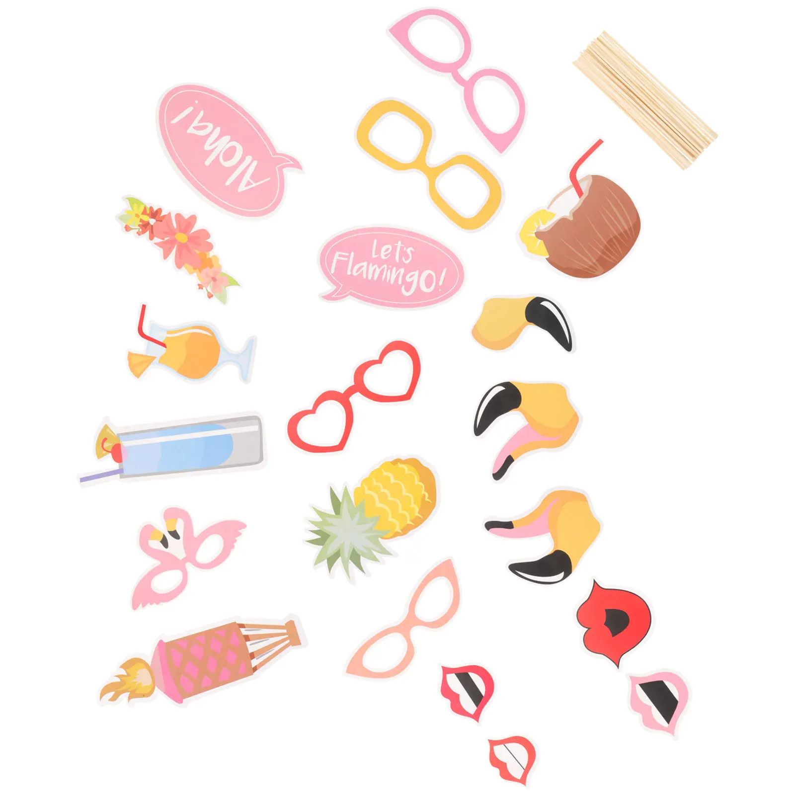 

12 Pcs Flamingo Props Paper Handheld Photo Booth Hawaii Party Summer Accessories Fun Design Bright Color DIY Package
