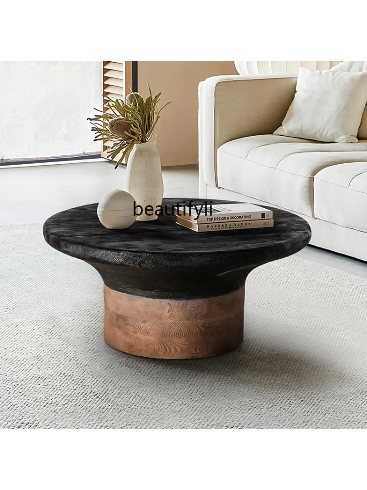 

07Retro Creative Solid Wood Coffee Table Small Apartment Light Luxury Minimalist round Small Table Living Room Small Tea Table