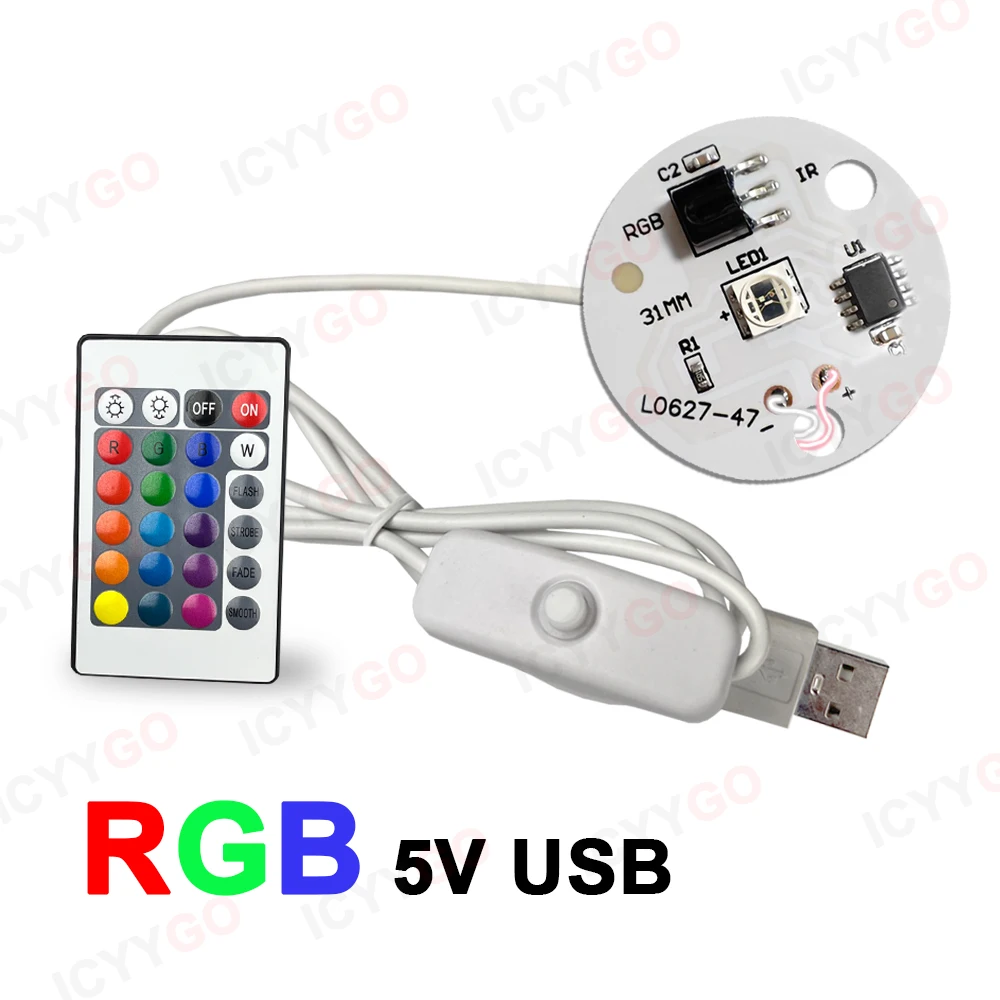 DC5V USB Entrada de alimentação Gradiente de cor LED RGB Placa de luz 1 metro Cabo com comando à distância Mini PCB Placa de luz