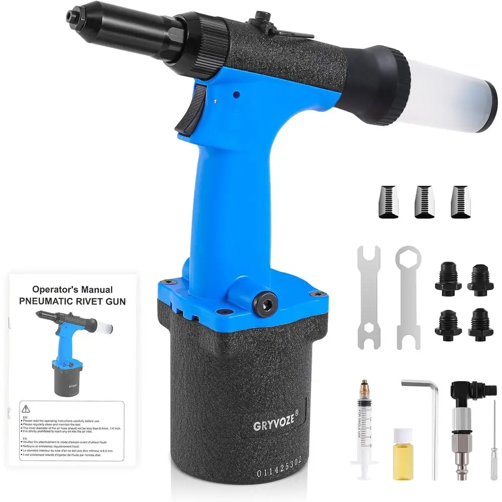 Pneumatic Rivet Gun Air Pop Riveter Tool Kit with 3/32, 1/8, 5/32, 3/16 Rivet Nozzles, Self-Suction Pneumatic Riveting Gun, Upgr
