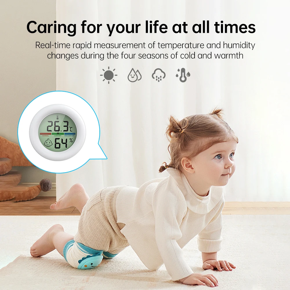 Mini Indoor Thermometer -20~60℃ LCD Digital Temperature Room Hygrometer Gauge Sensor 10%~99%RH Humidity Meter ℃/˚F Unit Convers