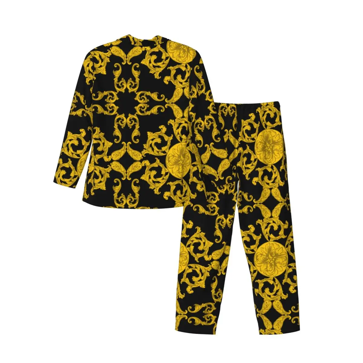 Men Pajamas Set of Autumn Winter Long-Sleeved Golden Baroque Home Clothing Sleepwear 2PCS/Set