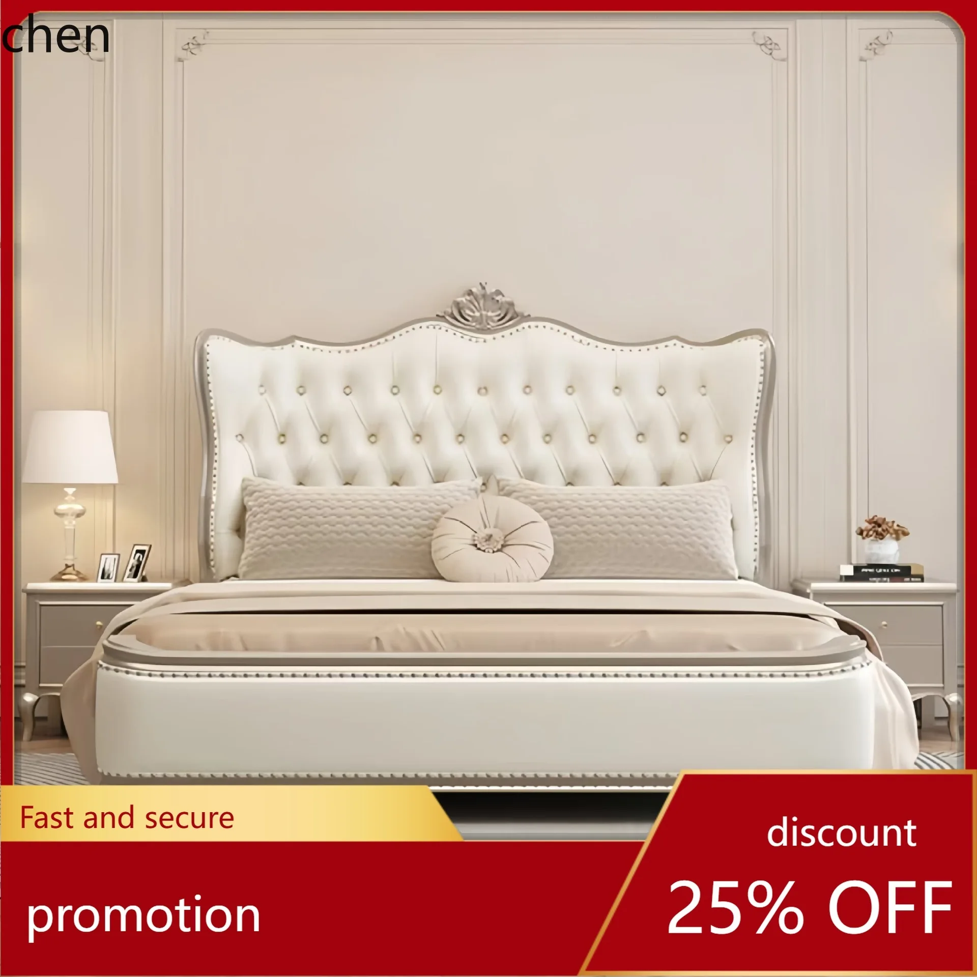 

HT Solid Wood 1.8m Carved Princess Bed Light Luxury Large Bed High-End Elegant Double Wedding Bed