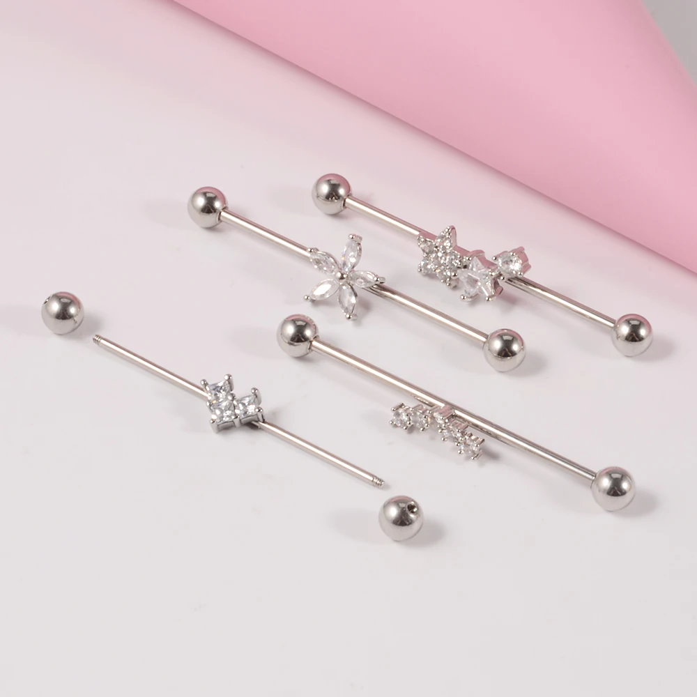 1PC Surgical Steel Zircon Industrial Barbell Cute Animal Long Auricular Bridge Earring Transversal Women Body Piercing Jewelry