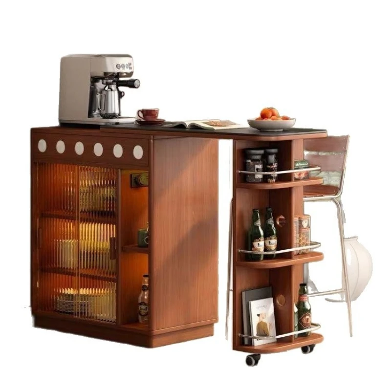 

Solid wood table integrated island, balcony home leisure partition, living room retractable sofa side cabinet