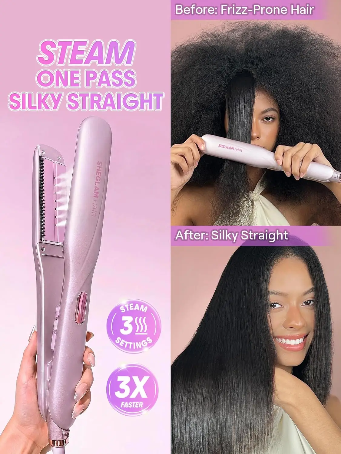 1.5 Inch Ceramic Steam Hair Straightener Flat Iron with Comb Attachments