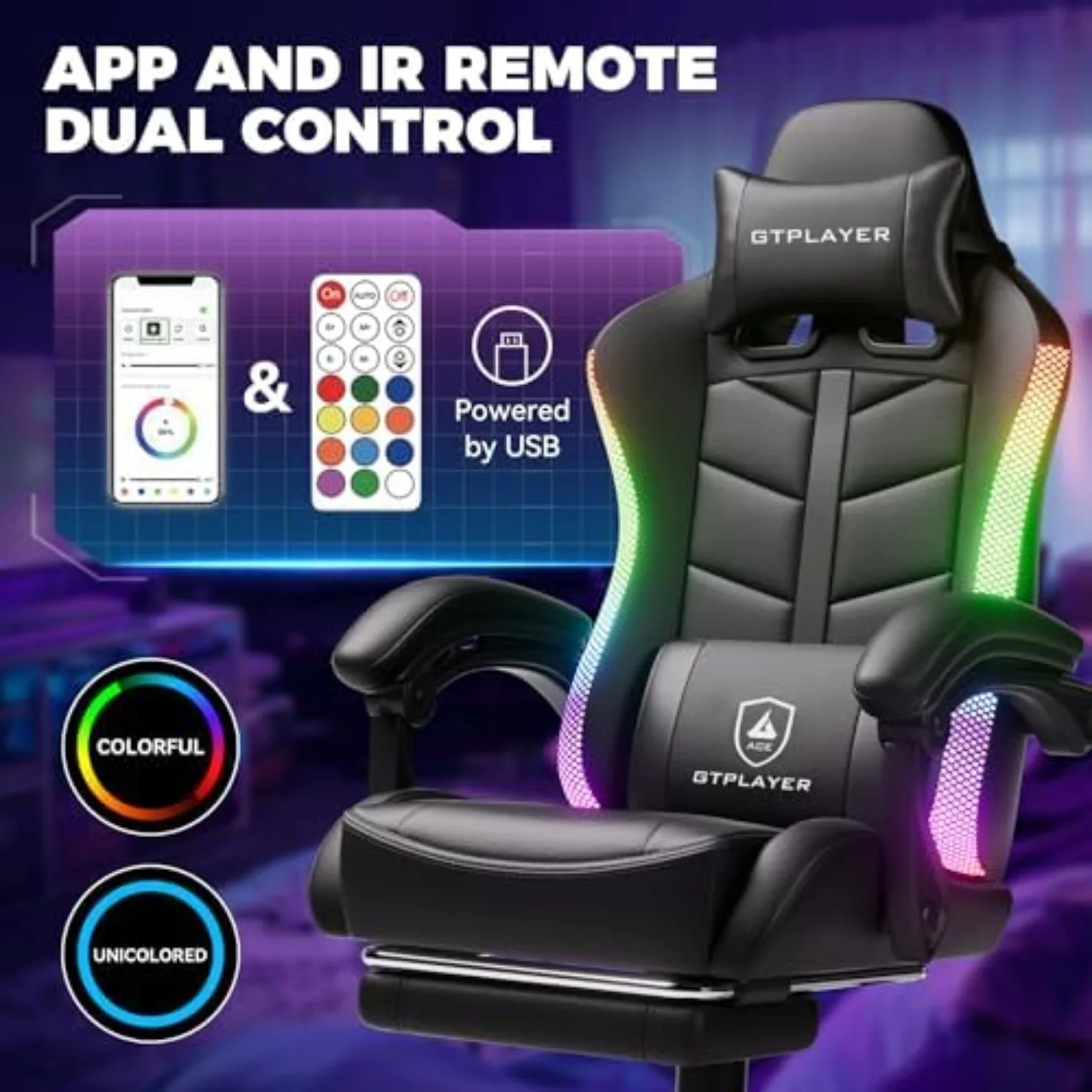 Gaming Chair, Computer Game Chair for Adults, RGB Black | Ergonomic Comfort Video Game Chair with Footrest view 4