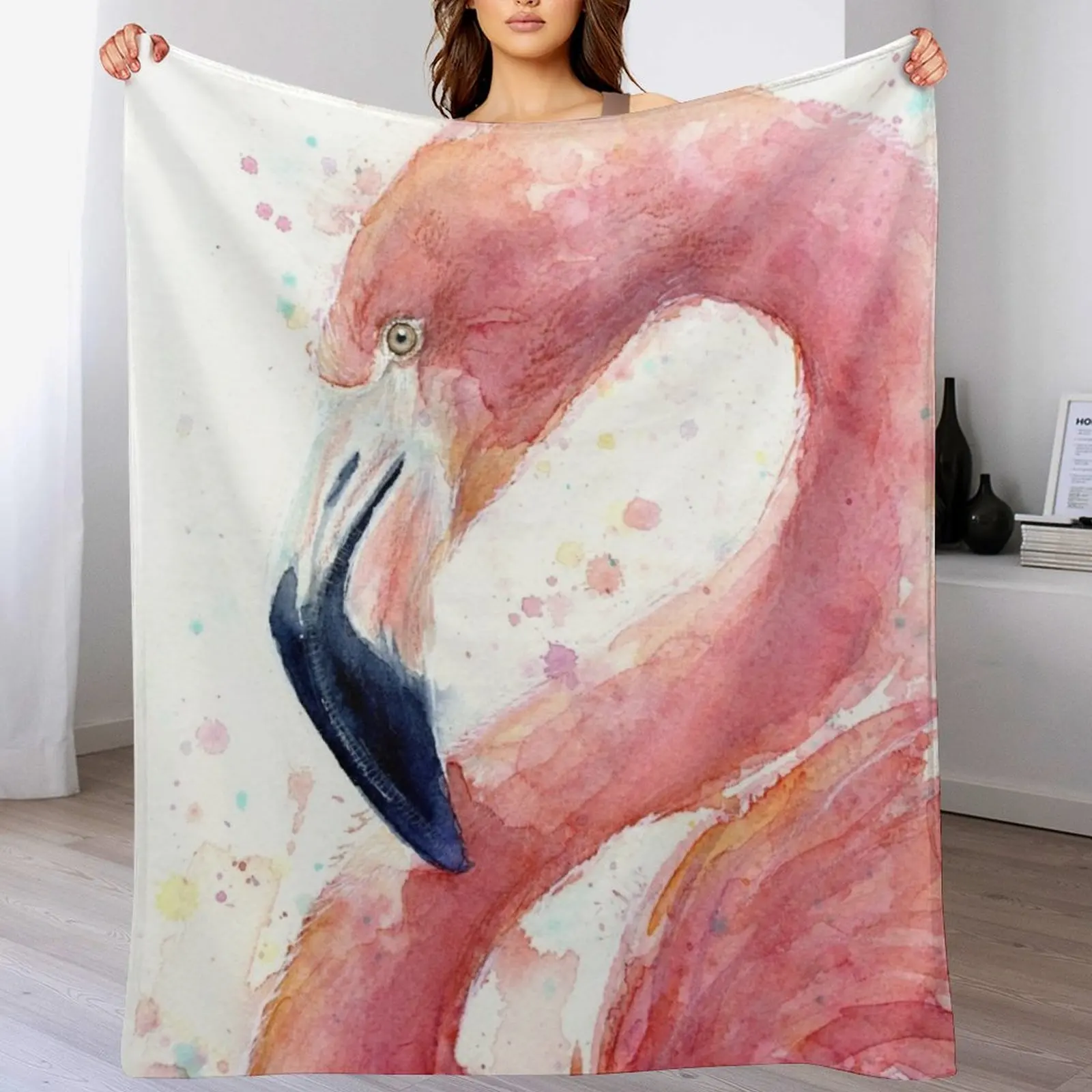 

Flamingo Watercolor Throw Blanket Retros Decorative Sofas Weighted For Decorative Sofa Blankets