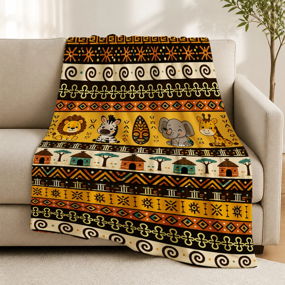 Boho Tribal Safari Animal Print Geometric Throw Blanket Sofa Cover Ethnic Bohemian Global Living Room Decor Cozy Accent