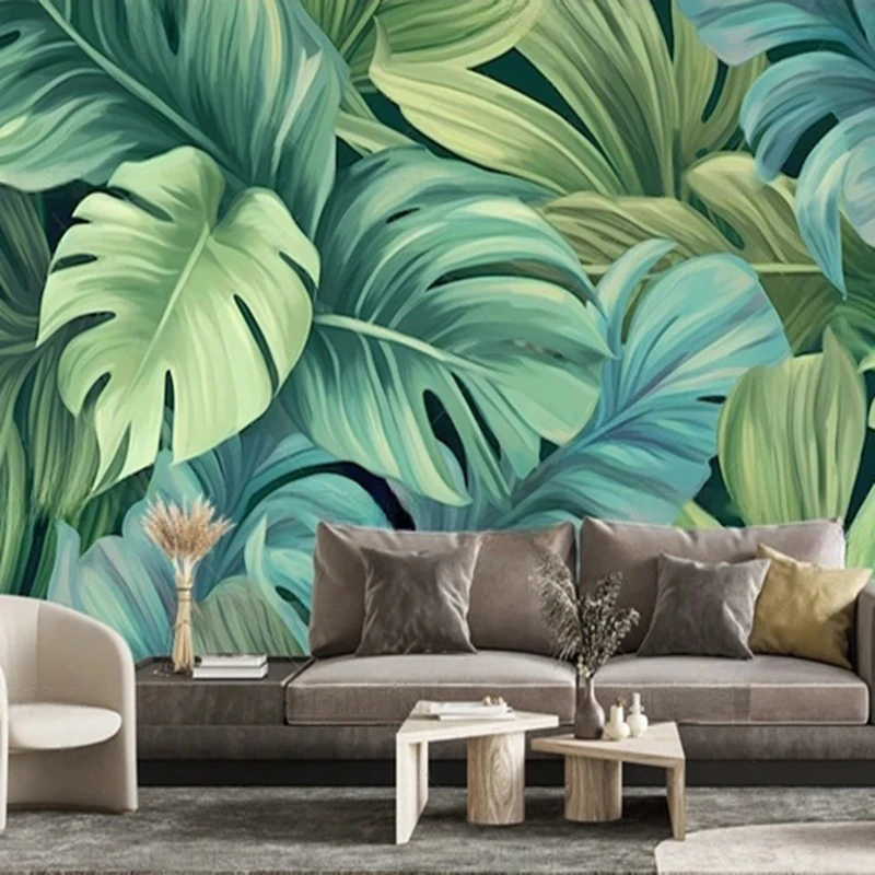 Papel Pintado Hand-Painted Botanical Leaf Fresh and light tropical plants Design Wallpaper papier peint panoramique Home Decor