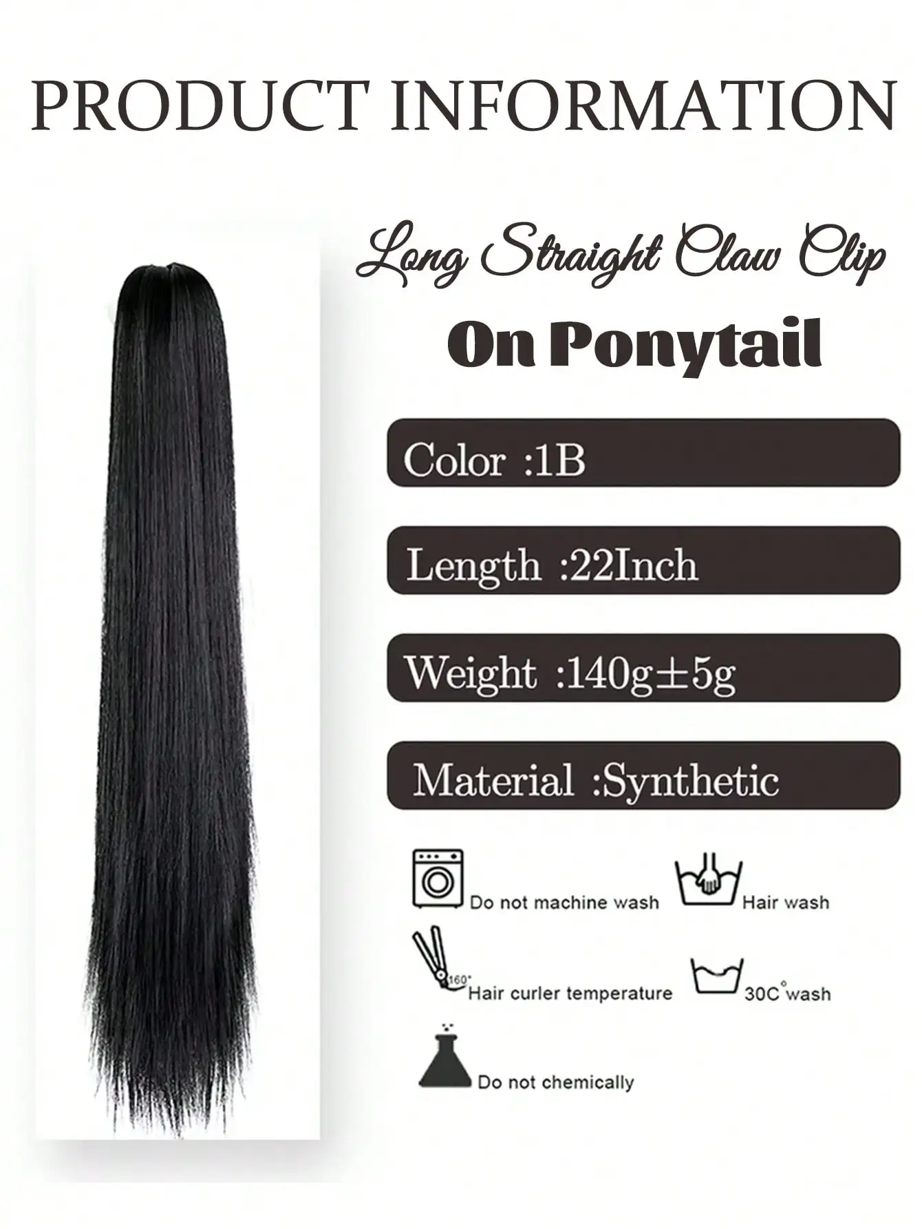 JKL الاصطناعية طويلة مستقيم مخلب كليب على ذيل حصان وصلات شعر مقاومة للحرارة ذيل حصان شقراء سوداء هيربيسي للنساء #2