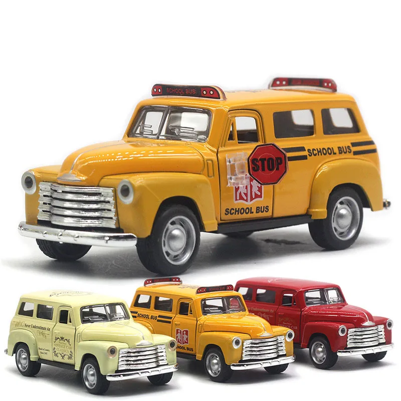 

1: 32 Mini Alloy Chevrolets School Bus Classical Vintage Car Sound and Light Pull Back Model Car Simulation Collection Gifts Toy
