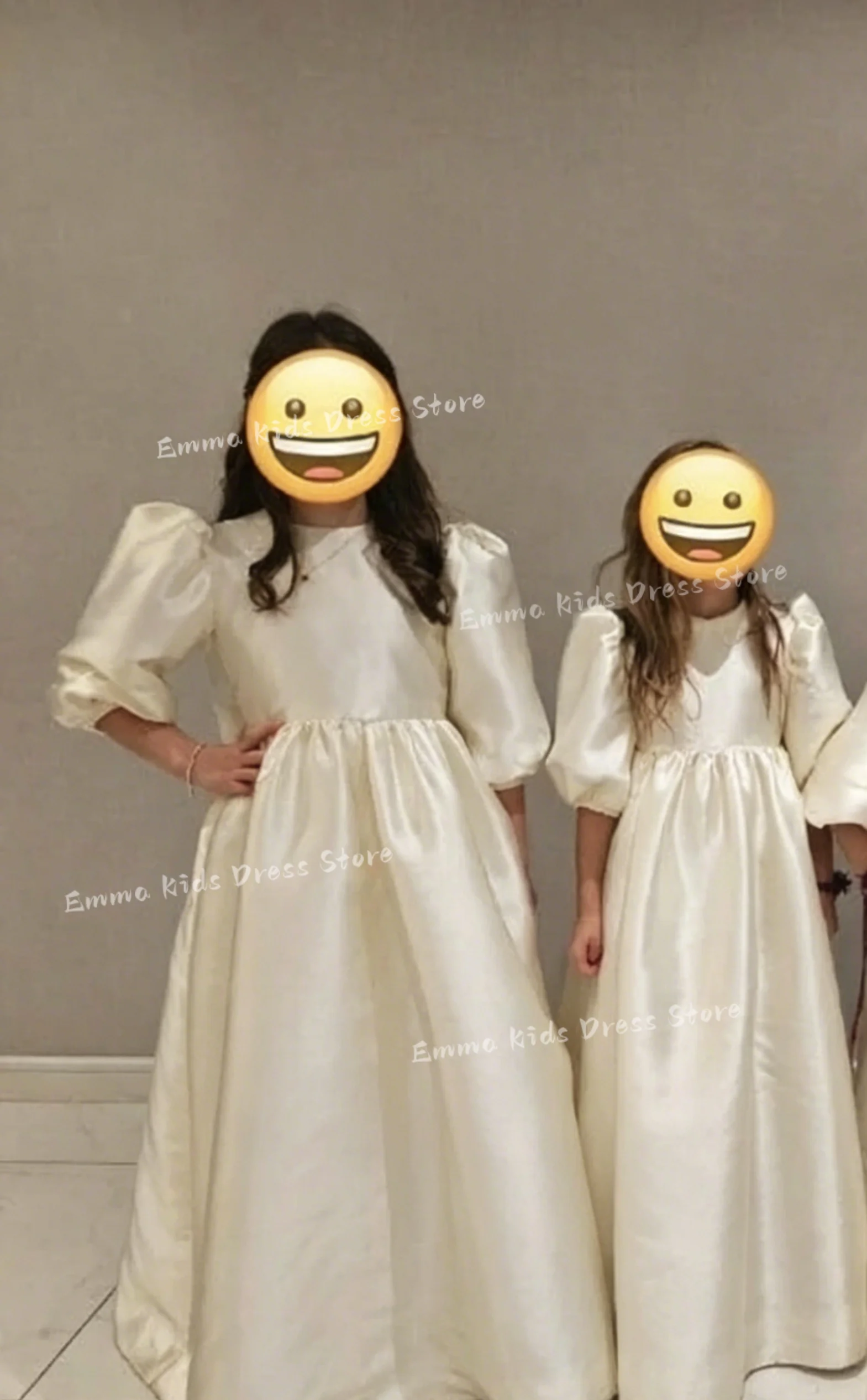 Customized Bridesmaid Ivory Flower Girl Dress Wedding for  Puffy Half Sleeves Satin Kids Birthday First Communion Ball Gown