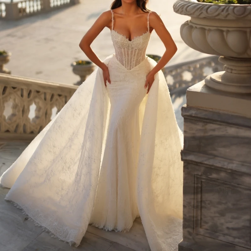 

Luxury Ivory Dubai Arabic Mermaid Wedding Dresses Applique Lace Beading Crystal Court Train Wedding Dress Bridal Gowns vestidos