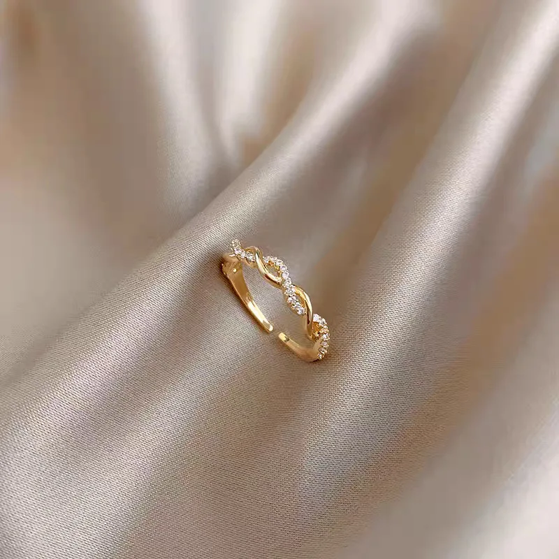 

Braided Twist Ring For Women Luxury Niche Design Open Inlaid Zircon Ring Ins Style Fashion Minimalist Daily Finger Jewelry