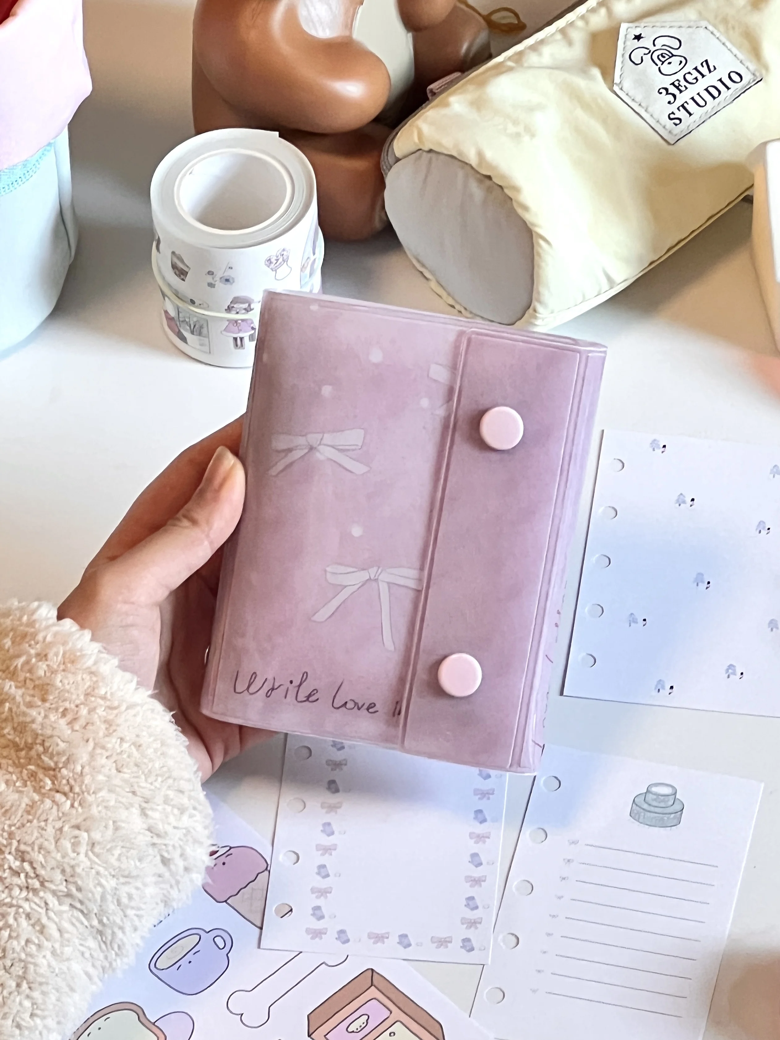Pink Bow M5 Binder Notebook - Cute Pocket Size Planner, Mini Binder, Portable Travel Journal, Girly Pocket Diary for School