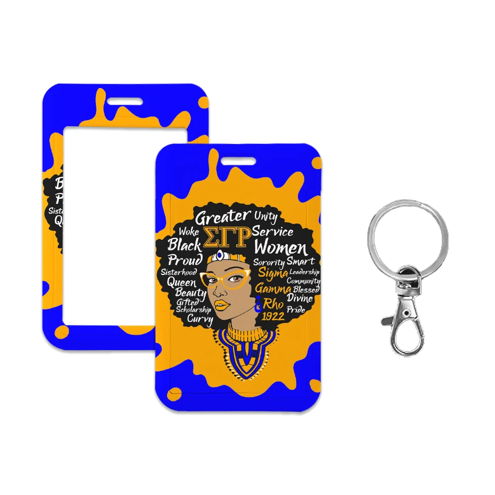 Sorority Sigma Gamma Patterns Women Lanyards ID Badge Holder Strap Work Card Bus Access Card Holder Keychains Accessories