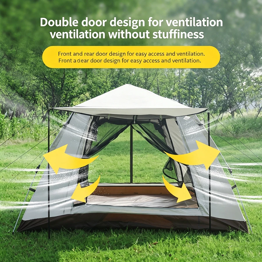 Auto Camping Tent, 2 Doors 2 Windows, Quick Setup, Windproof Waterproof UV Sunshade, Portable Outdoor Tent for Camping Hiking