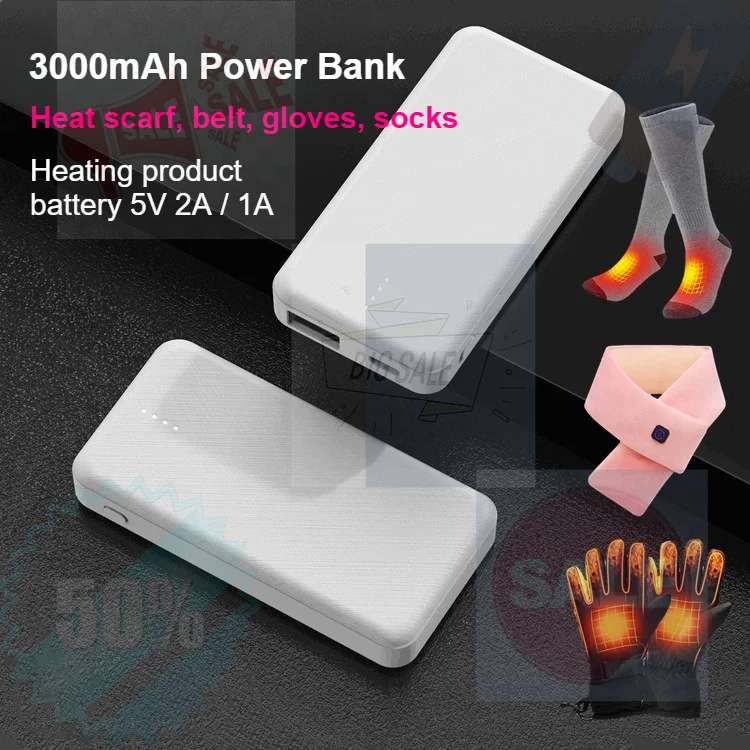 

2Pcs/lot 3000mAh Power Bank, Heating Scarf, Heating Gloves, Heating Belt Battery, Mini Portable Charger for Mobile Phone.
