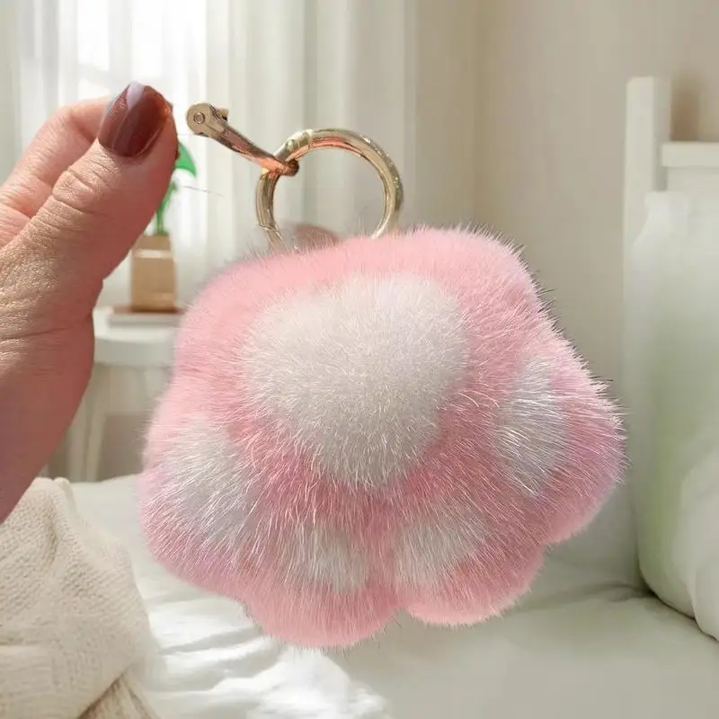 Portachiavi con ciondolo zampa di gatto Portachiavi in peluche soffice e soffice pelliccia sintetica per zaini, chiavi della macchina e accessori