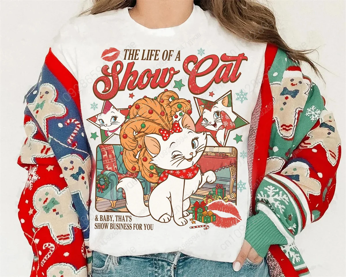 The Aristocats سانتا ماري أضواء عيد الميلاد قميص الأسرة عيد الميلاد قميص فضفاض ومريح أعلى الصيف المرأة القطن تي شيرت #3