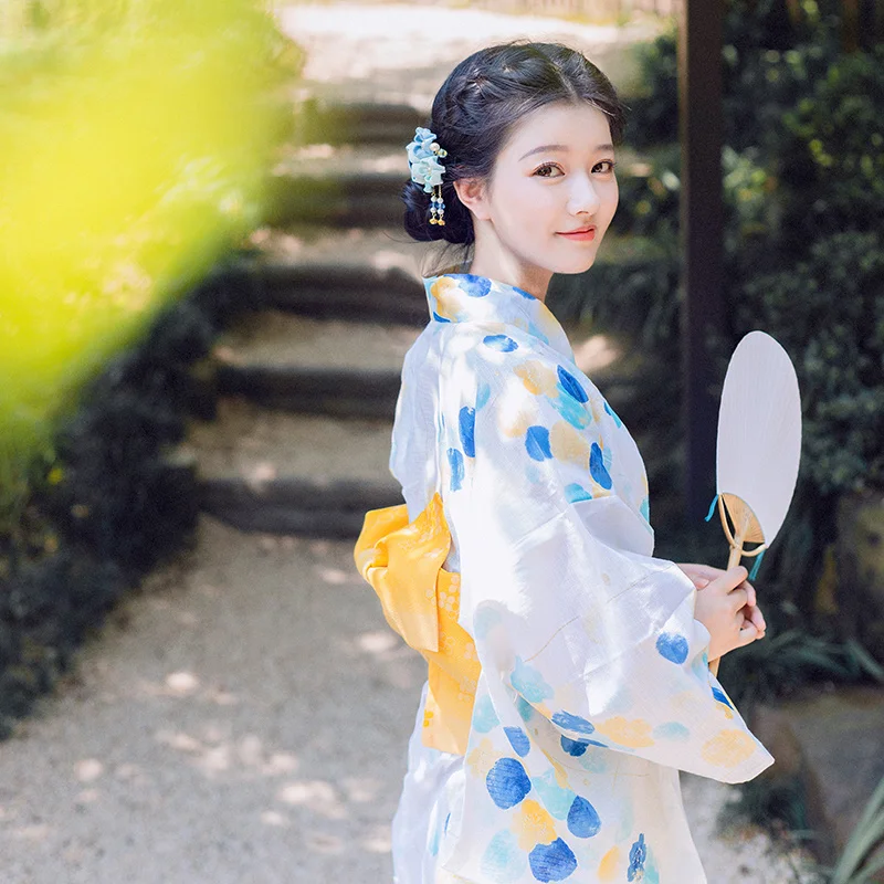 Mountain Bird and Color Japanese Kimono Summer Bathrobe All Cotton Formal Kimono Photography Travel Photo Standard Water Jade